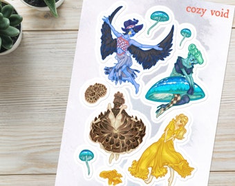 Hoja de pegatinas de Mushroom Madams - Papelería Fairycore de brujas con tema de hongos