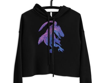 Bilociraptor Vaporwave Crop Sudadera con capucha / Sutil Bi Pride Velociraptor / Bisexual Crop Top / Neon Retro para paleontólogos