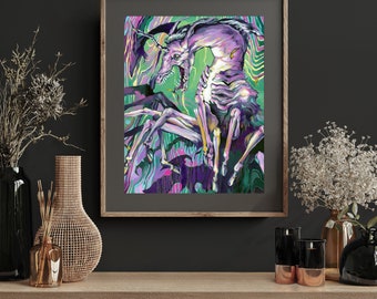 Necromantic Unicorn Print - Extra Large Eldritch Horror Wall Art / Trippy Painting of Demon Monster / Dark Whimsigoth Prints