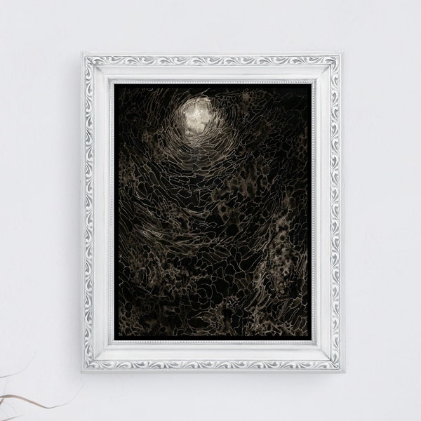 Dark Art Print - Large Moody Wall Art of Psychedelic Void / Trippy Weird Artwork / Black Goth Decor