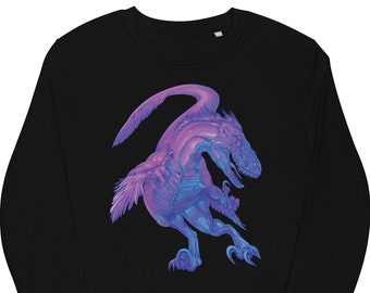 Bilociraptor Vaporwave Sudadera Orgánica / Sutil Bi Pride Velociraptor / Sudores Bisexuales / Neón Retro para Paleontólogos