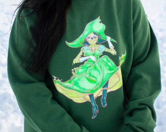 Sudadera Flying Dutchma'am - Witchy Skeleton Lady Pirate Sweats / Dark Academia Sweats / Green Goth Ghost