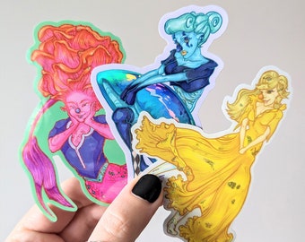 Paquete de pegatinas holográficas Mushroom Madams - Pegatinas impermeables de ostra rosa, rebozuelo y sombrilla Pixie / regalo de micología Fairycore