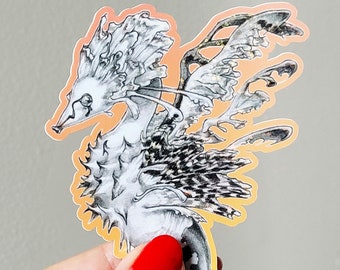 Calcomanía holográfica críptica del hipocampo del demonio - Calcomanía holográfica brillante del caballito de mar / Pegatina Macabre Eldritch Horror