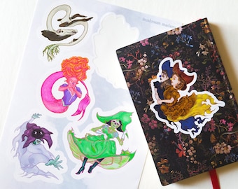 Hoja de pegatinas de brujas - Mushroom Madams, Papelería Whimsigoth de Fantasmas