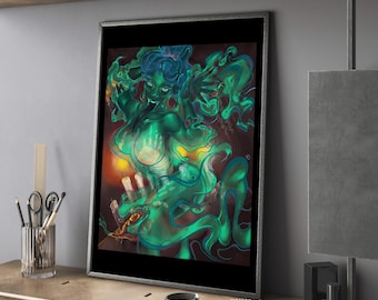 Ghoul Djinn Art Print - Large Wall Art Dark Fantasy of Necromantic Ghost Succubus