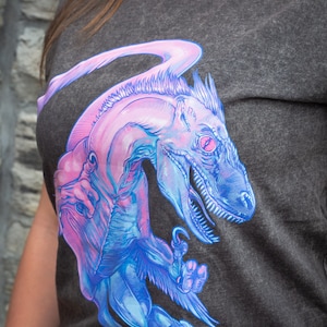 Chemise vélociraptor - Bilociraptor subtile de fierté bi avec des armes à feu / Tshirt bisexuel de dragon / néon rétro pour les paléontologues