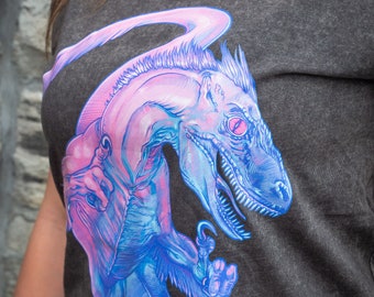 Camiseta de Velociraptor - Bisexualidad sutil con pistolas de dedos / Camiseta bisexual de dragón / Retro neón para paleontólogos
