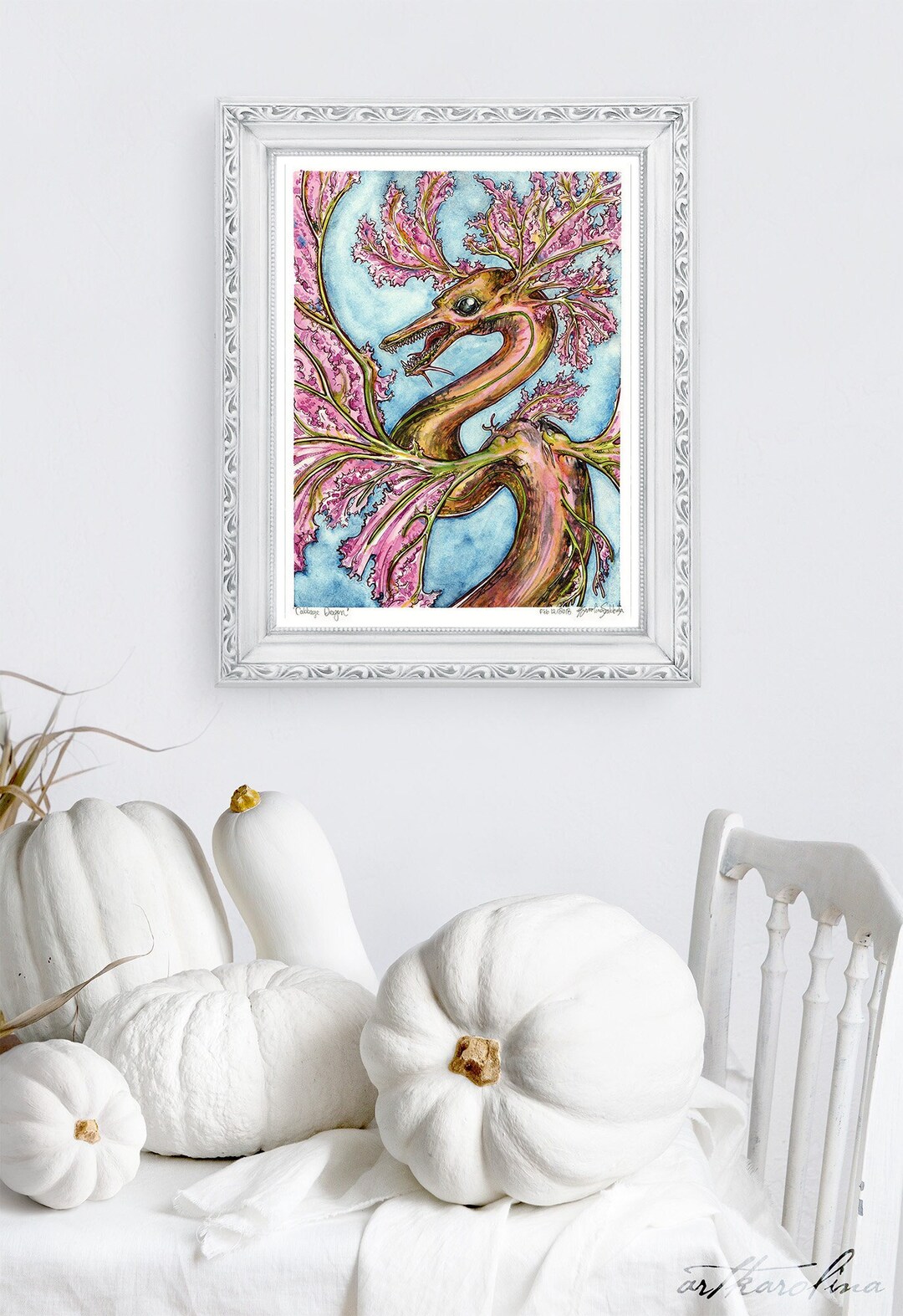 Whimsigoth Pink Dragon Art Print Large Wall Art of Dark - Etsy