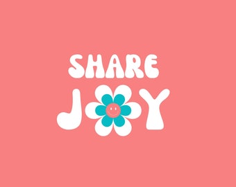 Share Joy notecard with envelope, Bright colorful postcard, Encouraging card, Snail mail card