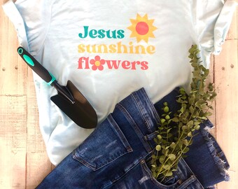 Jesus Sunshine Flowers Unisex Jersey Short Sleeve Tshirt, 4 color options