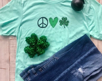 Peace, Love, Shamrock Garment-Dyed T-shirt, Peace, Love, Luck shirt, St. Patrick's Day shirt