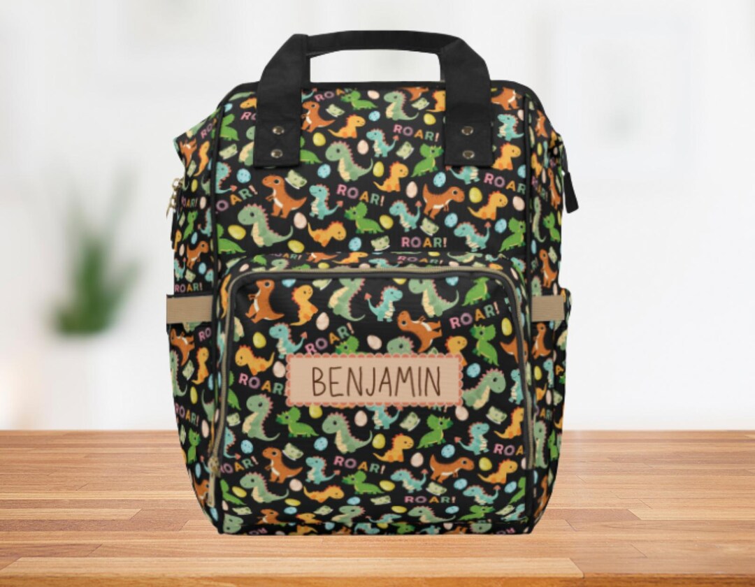 Personalized Dinosaur Diaper Backpack - Custom Name Baby Bag For Mom & Dad