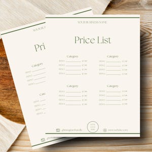 Price List Template, Minimalist Template, Canva Editable Price List, Small Business Price List Template, Digital Price List