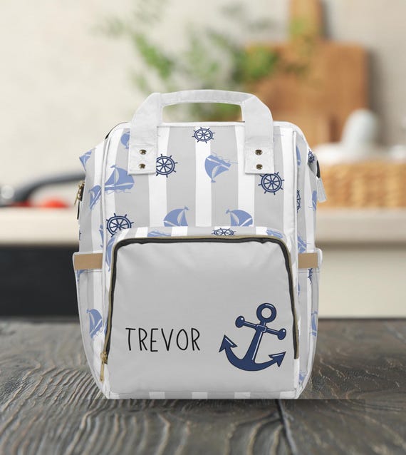 Personalized Nautical Diaper Bag, Sailboat Diaper Bag, Baby Shower - Main Image