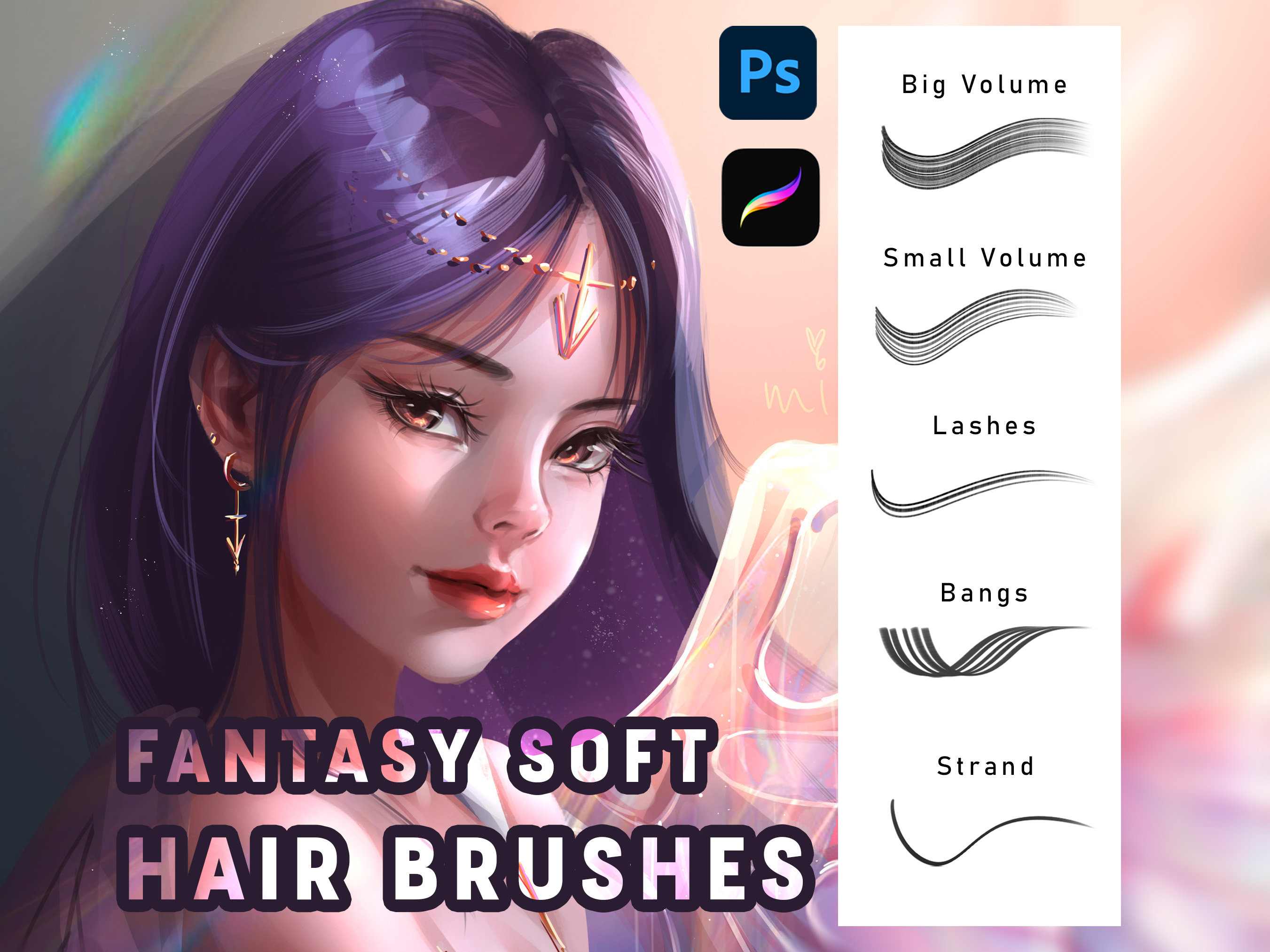 Beginner Soft Fantasy Hair Brushes, Procreate / Etsy