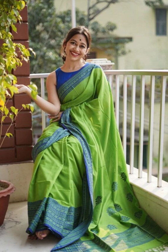 Light green cotton saree Outlet