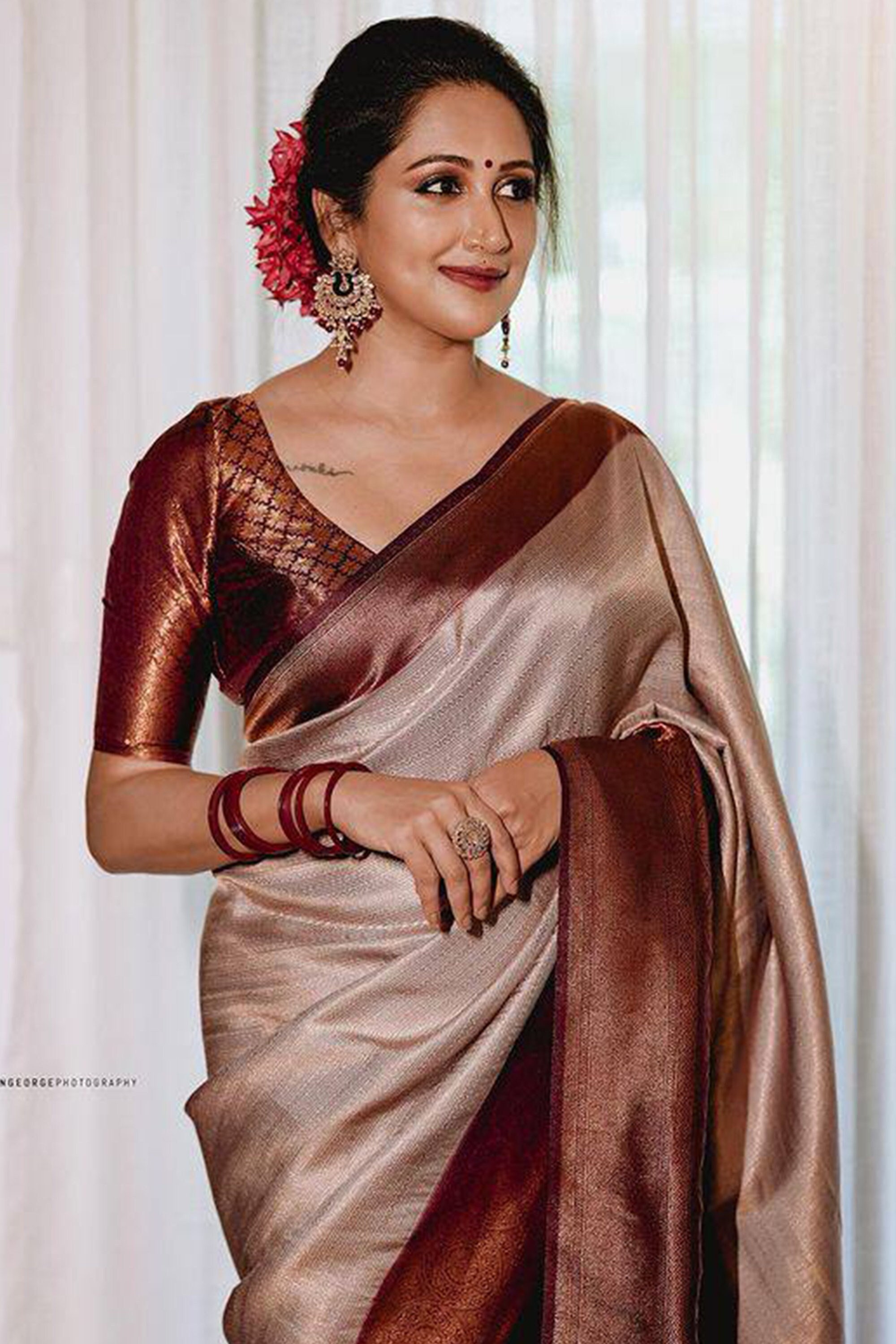 Grey Soft Banarasi Silk Saree With Maroon Blouse With Heavy - Etsy