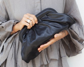 Black Dumpling Bag Leather Clutch Bag