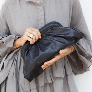 Black Dumpling Bag Leather Clutch Bag
