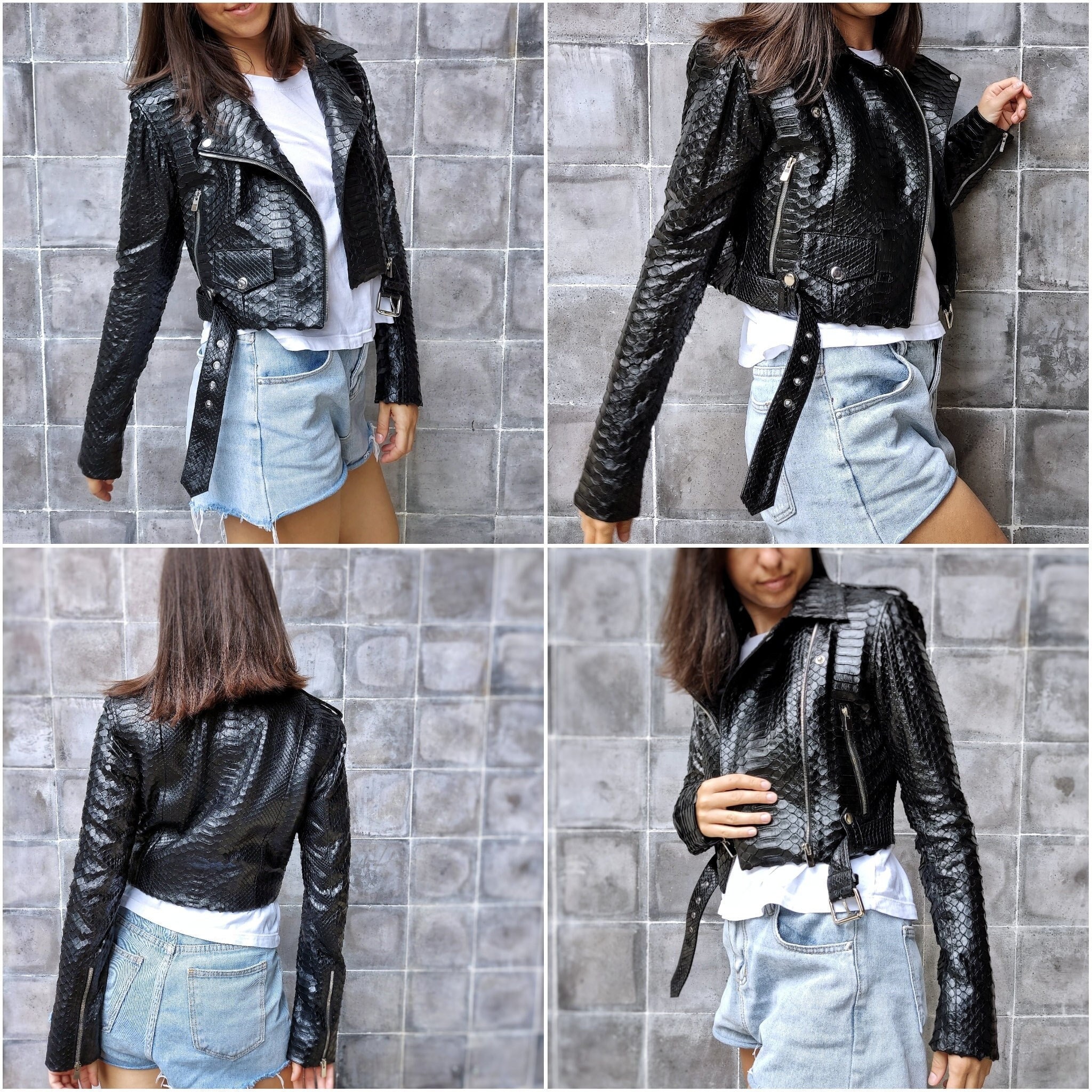 Black Leather Jacket Python Skin - Etsy