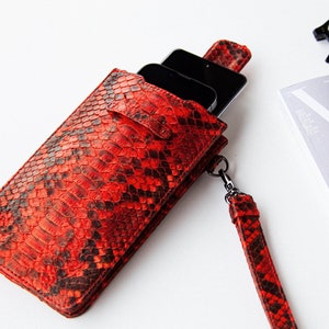 Funda doble para teléfono en piel de pitón roja