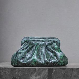 Leather clutch bag Dumpling bag Snakeskin embossed
