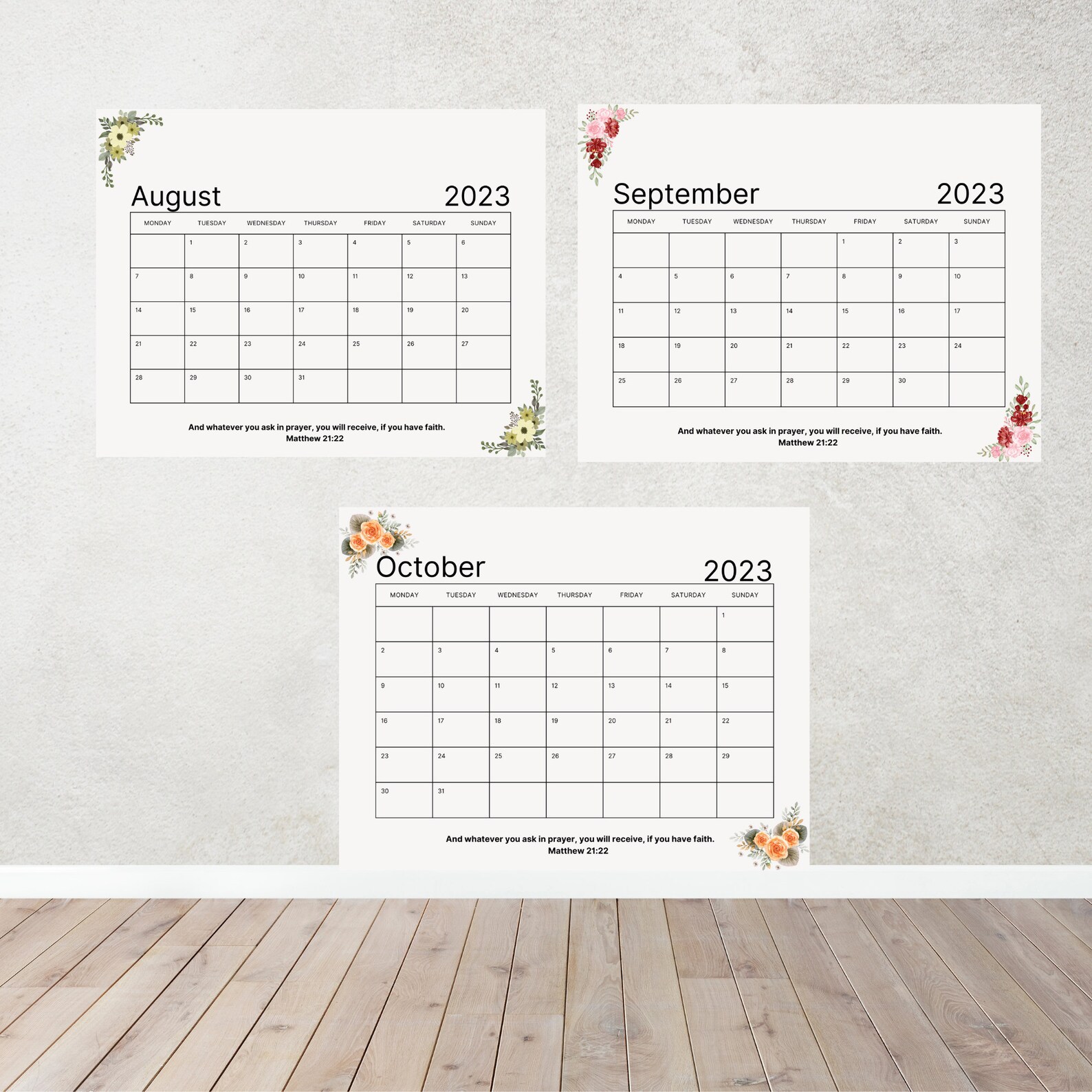 Wall Calendar 2023, Printable, Instant Download, Landscape, Monthly