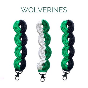 Crochet Wristlet Keychain - Wolverines - UVU - Green & Black/White