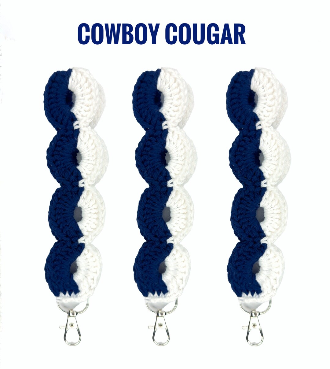 Crochet Wristlet Keychain - Cowboy Cougar - Navy & White - BYU ...