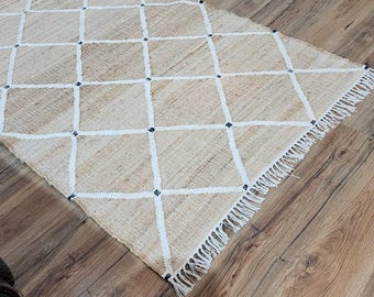 Handwoven Jute Rug: Ivory Diamond, Natural Fiber Boho Decor