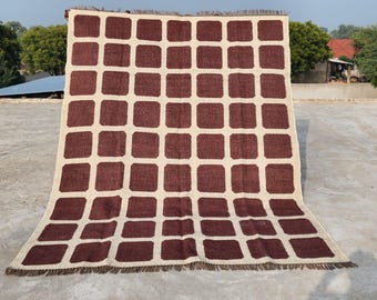 Handwoven Wool Jute Rug, Kilim Dhurrie, Traditional Indian Design