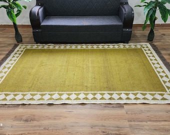 Handmade Wool Jute Rug, Kilim Dhurrie Rug, Bohemian Area Rug, Natural Fiber Rug, Rustic Home Decor, Custom Rug India