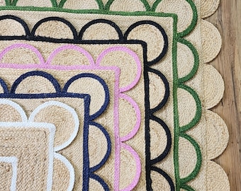 Handwoven Scalloped Jute Rug Natural Jute Rug, Scallop pattern Rug, Handbraided Rug, Area Rug, Handmade Jute Rug, Custom Rug, Decorative Rug