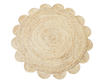 Handwoven Jute Rug: Scalloped Round Boho Rug