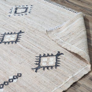8x10 5x7 Handmade Flatweave Black/Beige Rug Natural Jute Flower Cotton Hemp Rug Large Floor Area Kilim Home Living Decorative Dhurrie Carpet