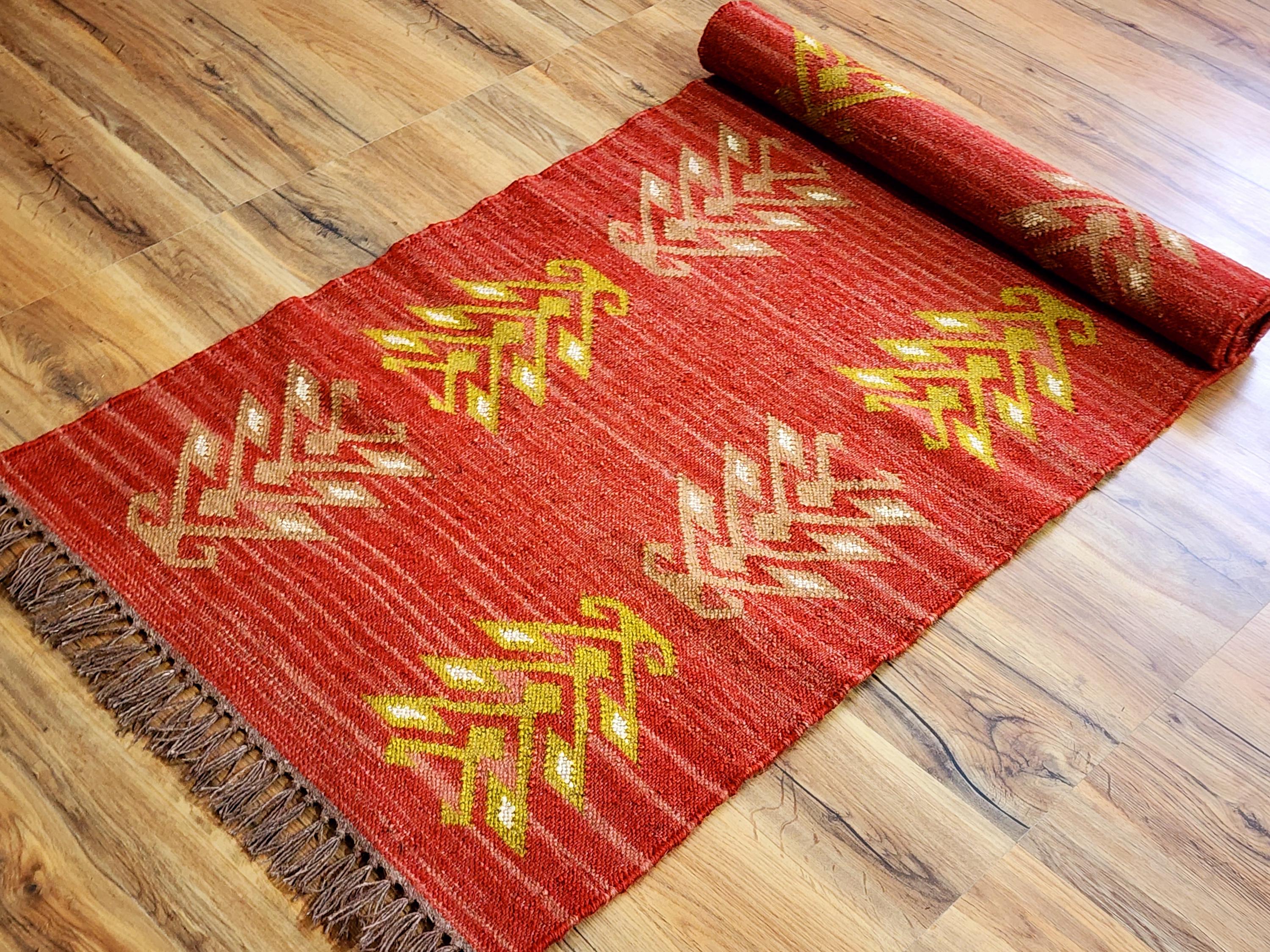 Traditional Handmade Kilim Runner Rug, Aztec Rug, Accent Rug, Handmade Wool Jute Rug, Outdoor Rug Indoor Rug Living Room Dinning Room Runner