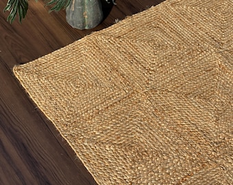 Natural Jute Rug Jute Area Rug Braided Jute Rug Bohemian Jute Rug  Rectangular Jute Rug, Square Jute Rug, Custom Size Ruug ,