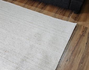 Handwoven White Natural Jute Rug, Ivory Beige, Boho Style, Braided Jute Area Rug, Large Off white Rug, Living room Bed room Decor rug
