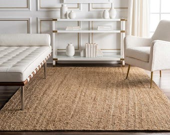 Natural Jute Rug Jute Braided Rug Jute Area Rug Bohemian Jute Rug, Rectangle Jute Rug, Custom size jute rug, Square Jute rug Large Area Jute