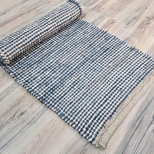 Beige Black Jute Hemp Runner, Hand Loomed Rug, Eco Friendly Stair Runner, Living Room Decor, Large Area Runner