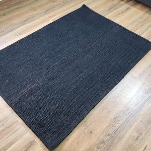 Hand birded Natural Black Jute Rug, Jute Area Rug, Custom Size Rug, Living Room Rug, Warm Black Jute Rug, Rectangle Jute Carpet, Boho Rug