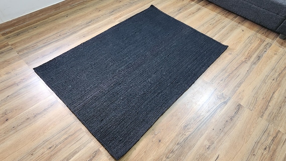 Handwoven Natural Black Jute Rug, Custom Size