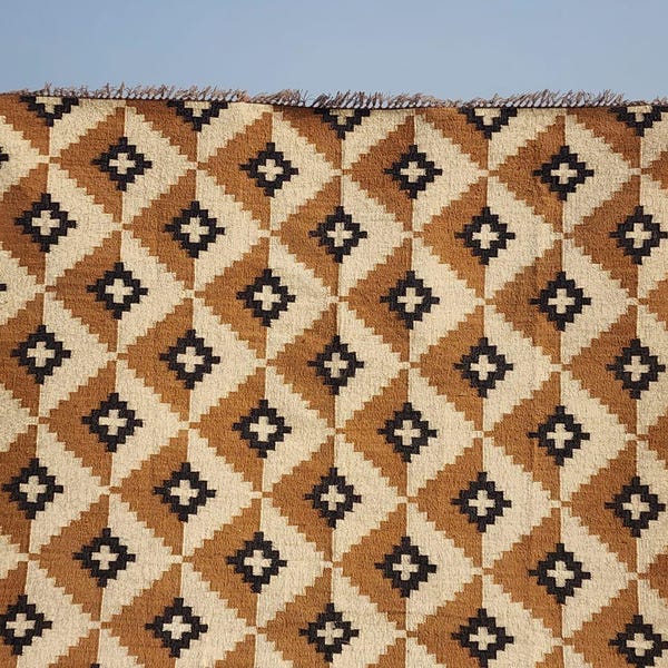 Handwoven Wool Jute Kilim Rug, Boho Geometric Dhurrie, 8x10