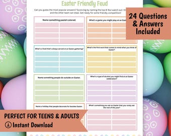 Juego de preguntas y respuestas de Pascua / Juego de Pascua para adultos y adolescentes / Juego de Pascua familiar imprimible / Divertido juego de primavera