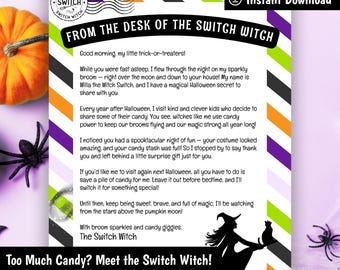Carta imprimible de la Bruja Cambiante / Descarga instantánea de Halloween para niños / Tradición de intercambio de dulces de Halloween / Idea fácil para la mañana de Halloween