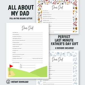 Alles über meinen Vater druckbare Bündel | Geschenke für Ihn | Vatertagsgeschenk von Kinder | Papa Fragebogen | Sofortdownload | Brief an Papa Karte