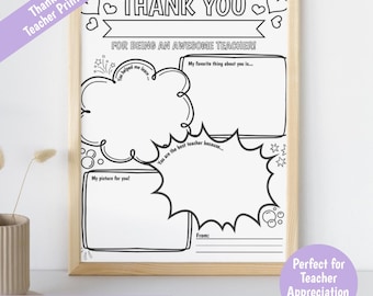 Teacher Appreciation Week Printable | Thank You Teacher Gift from Kids | Coloring Page for School Gift | Instant Digital Download