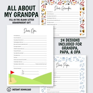 Lot imprimable Papy, Papa et Opa | Cadeau de fête des pères de petits-enfants | Tout sur mon grand-père Papa Opa | Téléchargement instantané