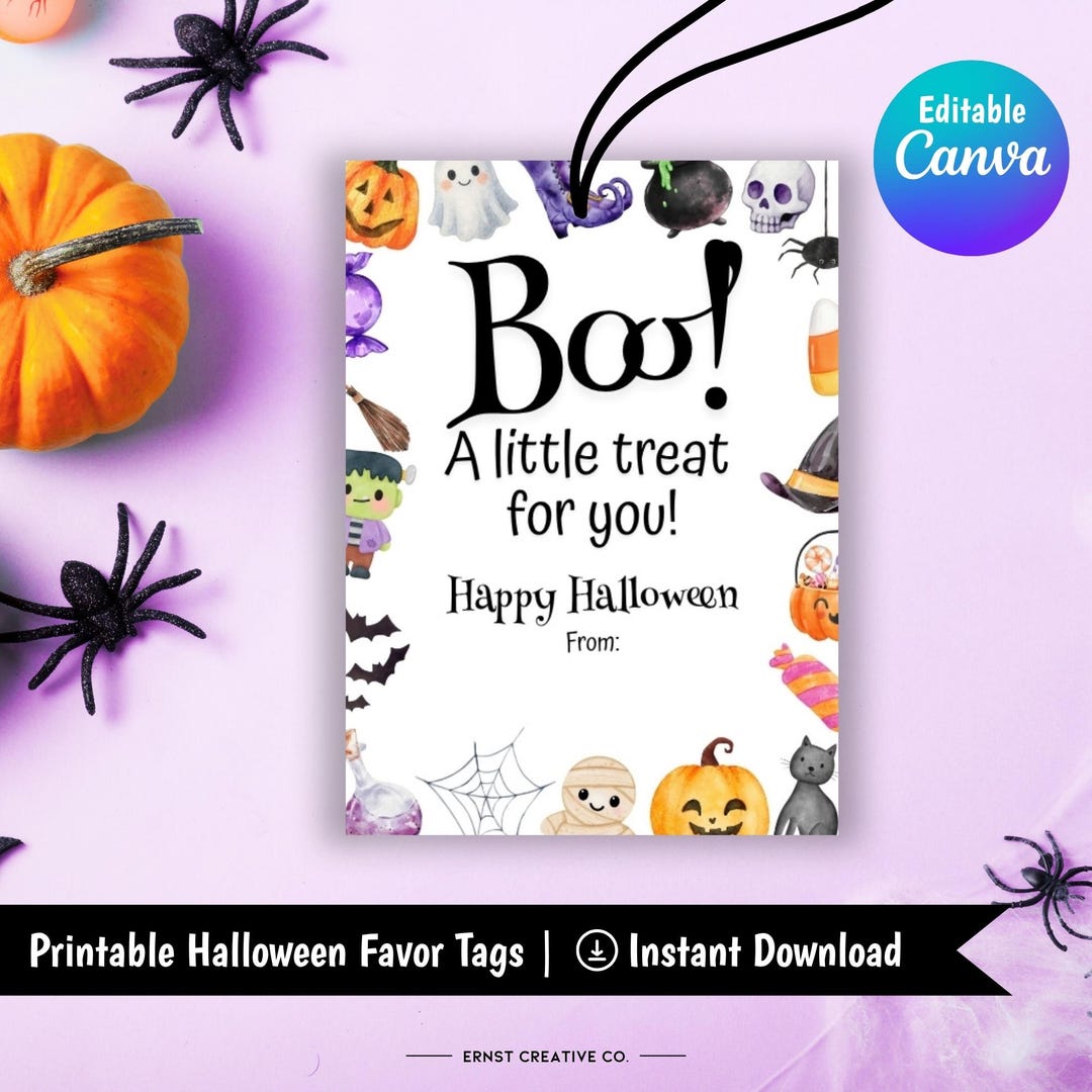 Halloween Favor Tags Printable, Trick or Treat Gift Tags, Editable Boo ...